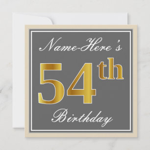 Invitation Elégant, gris, Faux Gold 54e anniversaire + Nom