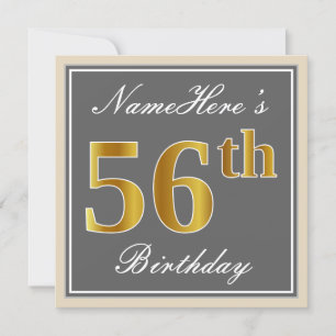 Invitation Elégant, gris, Faux Gold 56ème anniversaire + Nom