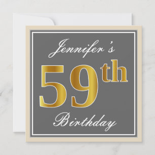 Invitation Elégant, gris, Faux Gold 59e anniversaire + Nom