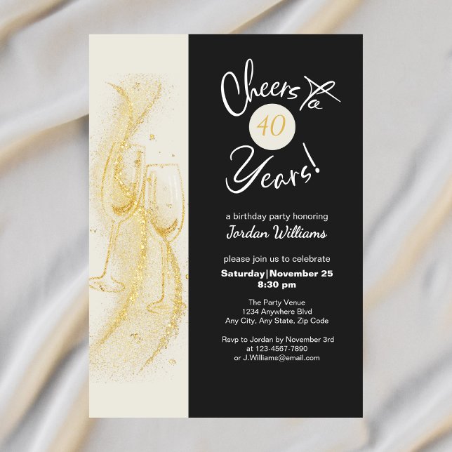 Invitation Elégant gris or Félicitations pour 40 ans d'annive (Créateur téléchargé)