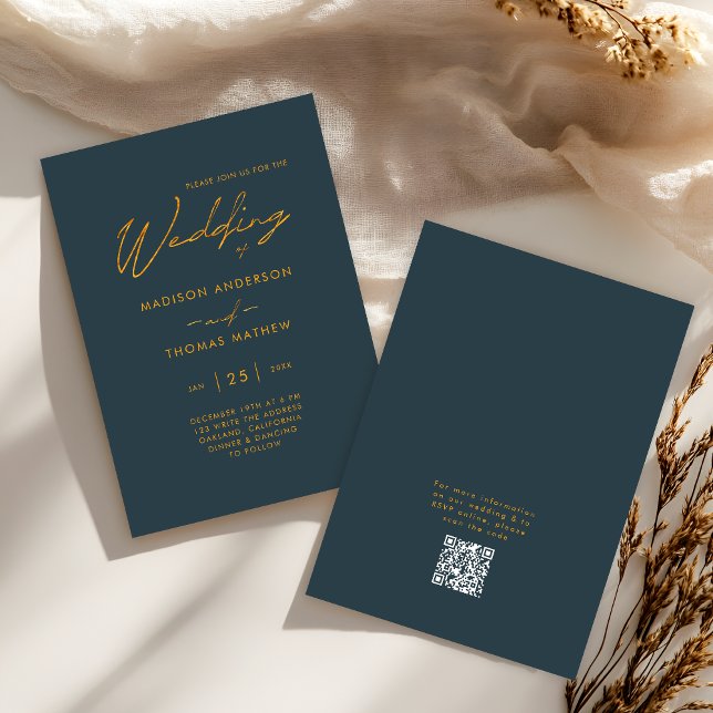 Invitation Elegant Gris Or Typographie moderne RSVP Mariage (Front / Back)