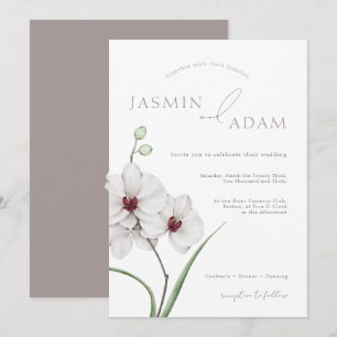 Invitation Élégant Gris Orchidées Blanches Initiales Floral M