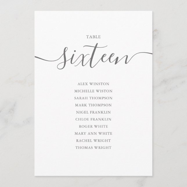 Invitation Élégant Gris Script Tableau Numéro 16 Tableau de s (Devant)