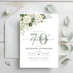 Invitation Elégant gris vert floral 70e anniversaire