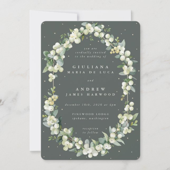 Invitation Elégant Gris Vert Snowberry+Eucalyptus Mariage (Devant)