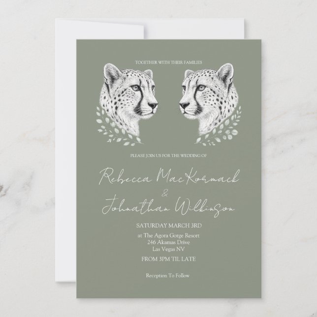 Invitation Élégant Guépard Sage Vert Botanique Moderne Nature (Devant)