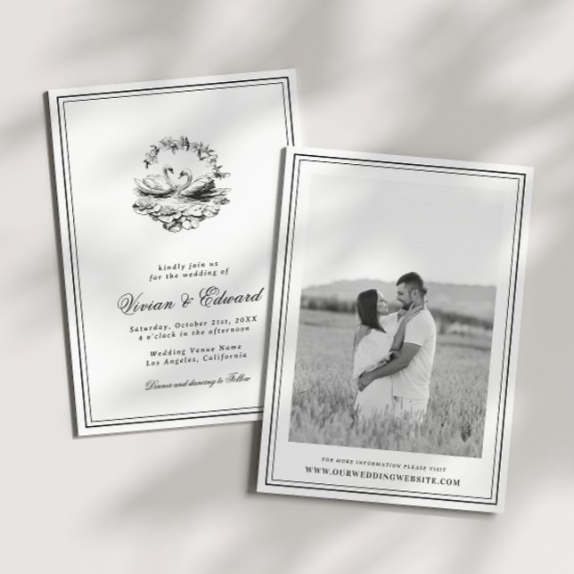 Invitation Elegant Hand Drawn Swan Vintage Botanical Wedding (Créateur téléchargé)