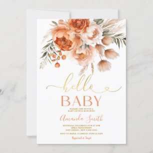 Invitation Élégant Hello Baby Burnt Orange Floral Baby shower