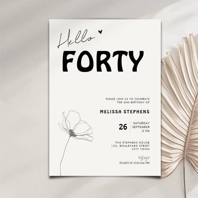 Invitation Elegant Hello Forty Bold Typography 40th Birthday (Créateur téléchargé)