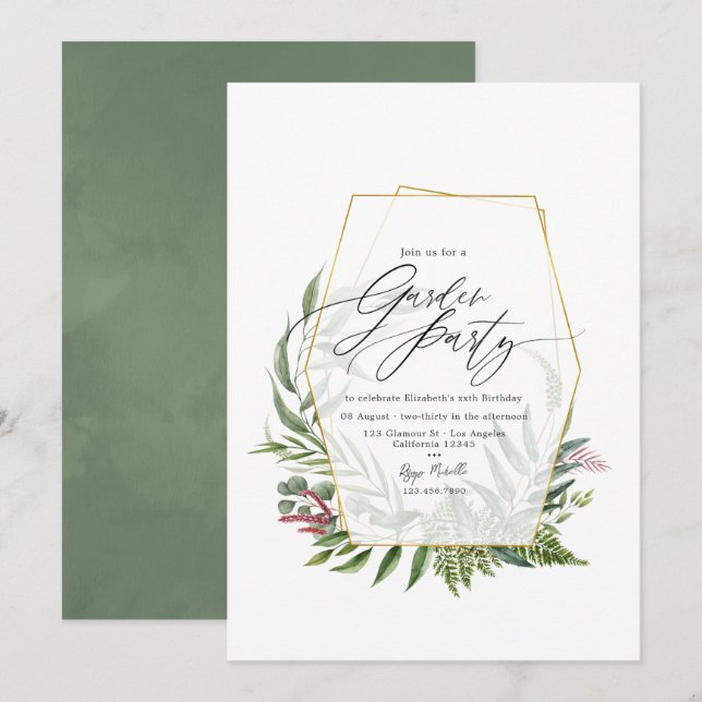 Invitation Élégant Herbier Botanique de Verdure Jardin de Fêt (Devant / Derrière)