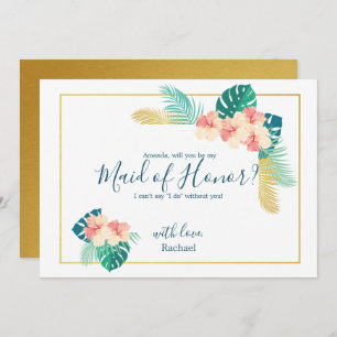 Invitation Elégant Hibiscus hawaïen Be My Maid of Honor Card