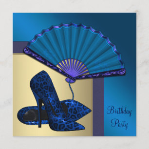 Invitation Elegant High Heel Royal Blue Gold Fête d'anniversa