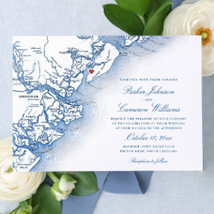 Invitation Elégant Hilton Head Island Map Marine Blue Mariage