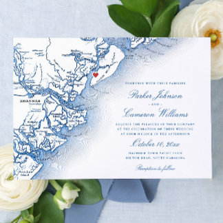 Invitation Elégant Hilton Head Island Map Marine Blue Mariage