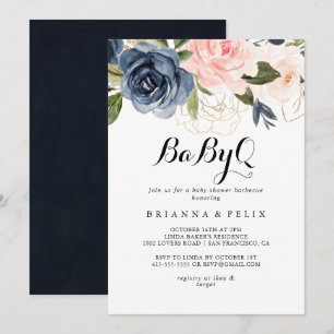 Invitation Elégant hiver Floral BabyQ Baby shower Barbecue