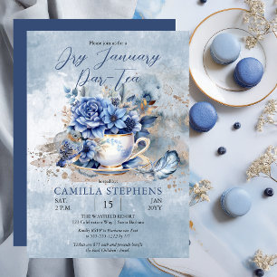 Invitation Elégant Hiver Floral Teacup Sec Janvier Par-Tea