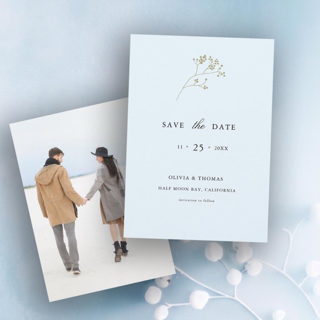 Invitation Elégant hiver glace photo mariage Enregistrer la d (ice blue winter berries modern classic wedding invitation elegant classy stylish traditional formal)