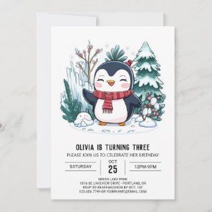 Invitation Elégant hiver Penguin Digital Anniversaire
