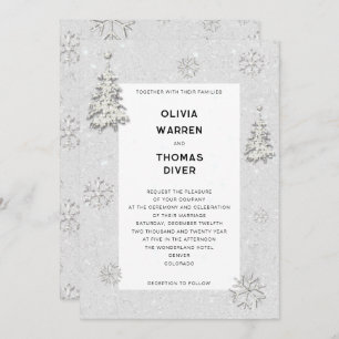 Invitation Élégant hiver Wonderland Snowflakes Mariage blanc