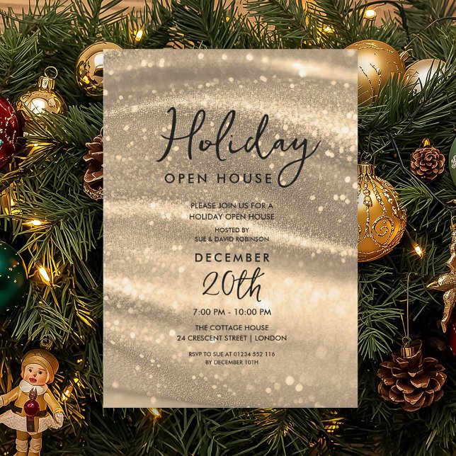 Invitation Elegant Holiday Open House Gold Sparkle Glam (Elegant Holiday Open House Gold Sparkle Glam Invitation)