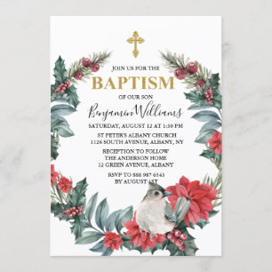 Invitation Élégant Holly Berry Baptême d'hiver