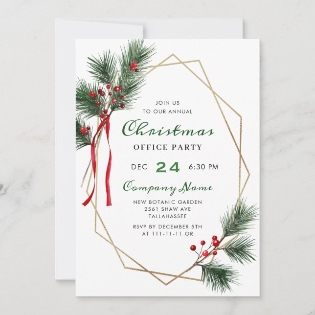Invitation Elegant Holly Berry Corporate Christmas Party (Devant)