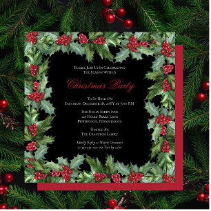 Invitation Elegant Holly et Berries Frame Christmas