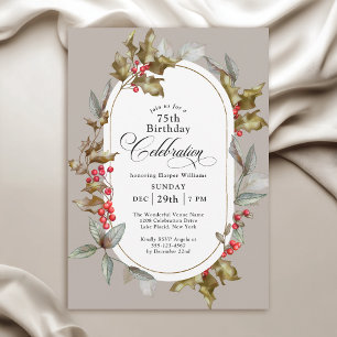 Invitation Elegant Holly et Berry Botanical Winter Birthday