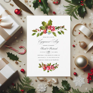 Invitation Elegant Holly et Ivy Christmas Engagement Party