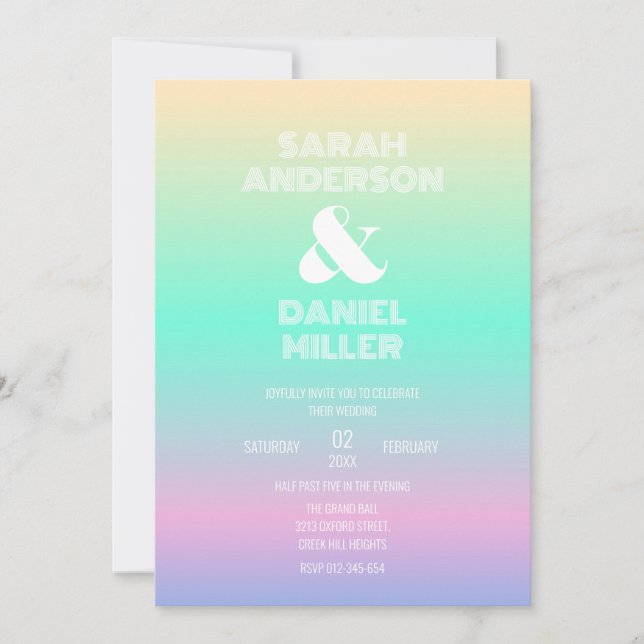 Invitation Élégant Holographique Ombre Gradient Mariage (Devant)