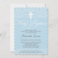 ÉLÉGANT HOLY BAPTISM élégant damask script bleu
