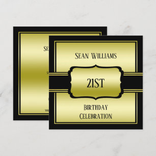 Invitation Elégant Homme's Gold & Black 21ème anniversaire