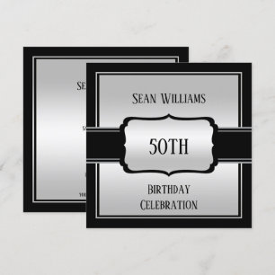 Invitation Elégant homme's Silver & Black 50e anniversaire