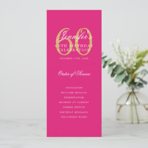 Invitation Élégant Hot Pink Gold 60e Anniversaire Menu du pro