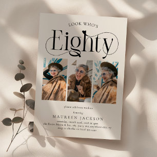Invitation Elégant HUITIÈME 3 photo collage 80e anniversaire