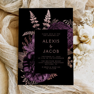 Invitation Élégant Humeur Sombre Floral Rose Or Mariage