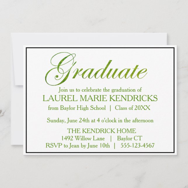 Invitation Elégant Hunter Green Script Graduation Party (Devant)