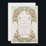 Invitation Elegant Hydrangea Art Nouveau Wedding<br><div class="desc">This exquisite wedding invitation set features an elegant Art Nouveau design adorned with intricate hydrangea and floral motifs. The front of the invitation beautifully frames the wedding details with lush green foliage and delicate hydrangeas in shades of soft pink and cream, set against a classic white background. The back of...</div>