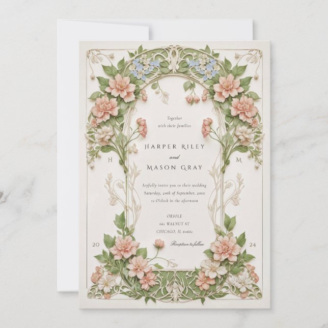 Invitation Elegant Hydrangea Art Nouveau Wedding (Devant)