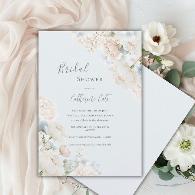 Invitation Élégant Hydrangea Bleu Mariage Shower de Pivoines  (Créateur téléchargé)