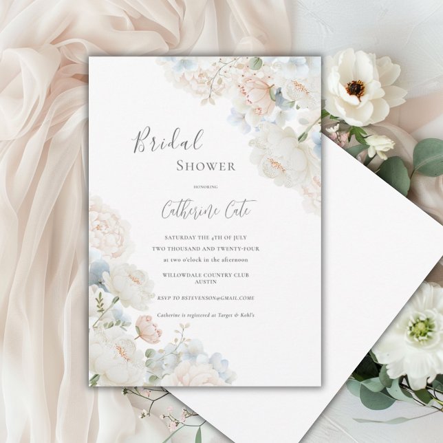 Invitation Élégant Hydrangea Bleu Pivoines Shower de Mariée  (Créateur téléchargé)