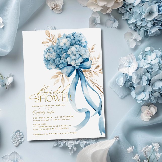 Invitation Élégant Hydrangea Bleu Ruban Lancement de Mariée (Créateur téléchargé)
