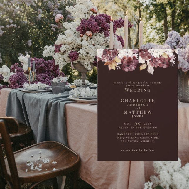 Invitation Élégant Hydrangea Bordeaux Mariage sans parents  (Créateur téléchargé)