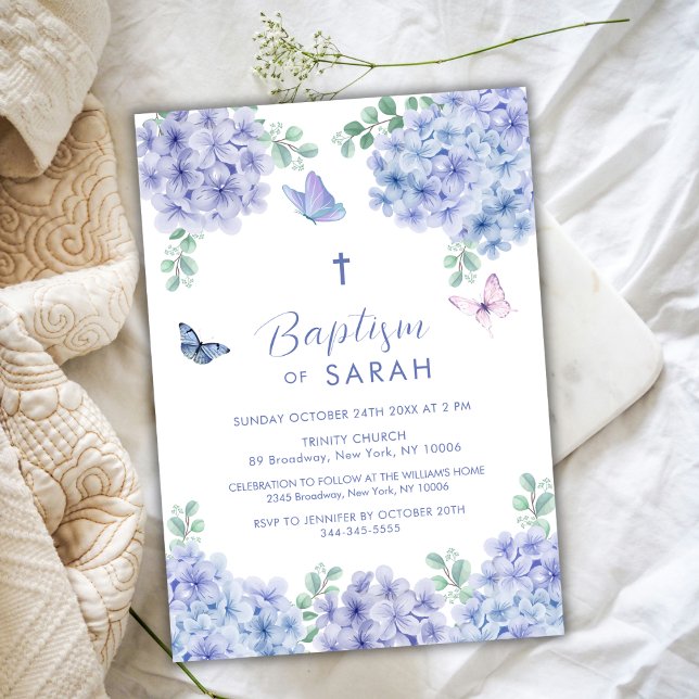 Invitation Élégant Hydrangea Flower Garden Cross Baptism (Elegant Hydrangea Flower Garden Cross Baptism Invitation)