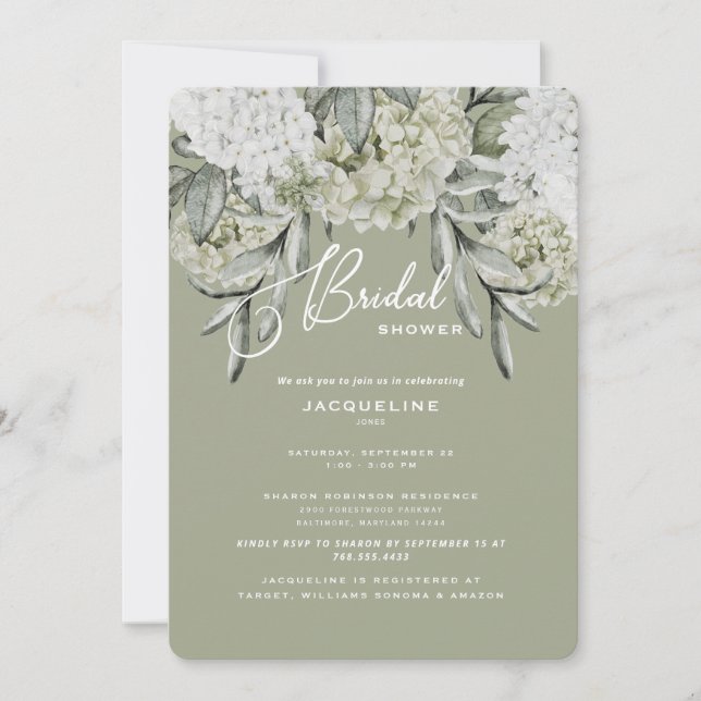 Invitation Élégant Hydrangea Sage Mariage Arrondi (Devant)