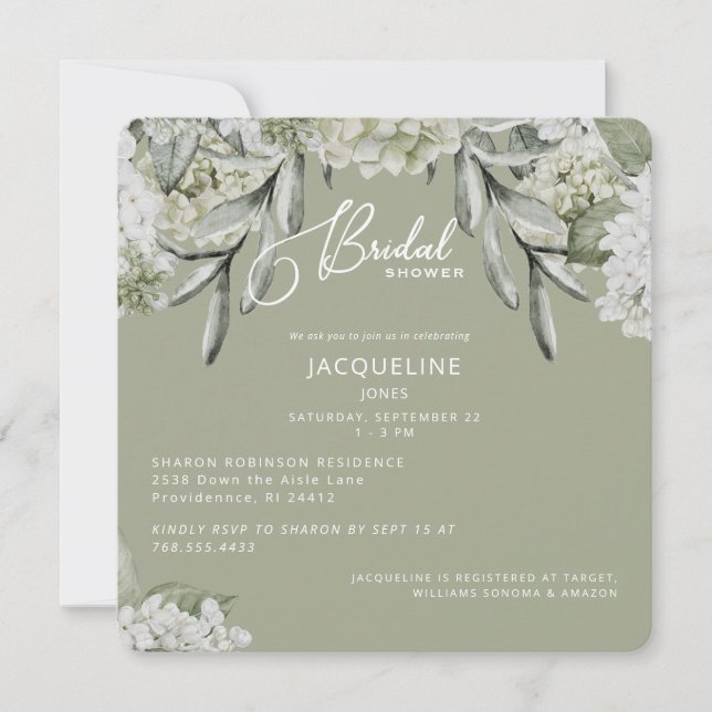 Invitation Élégant Hydrangea Sauge Fête de Mariage (Devant)