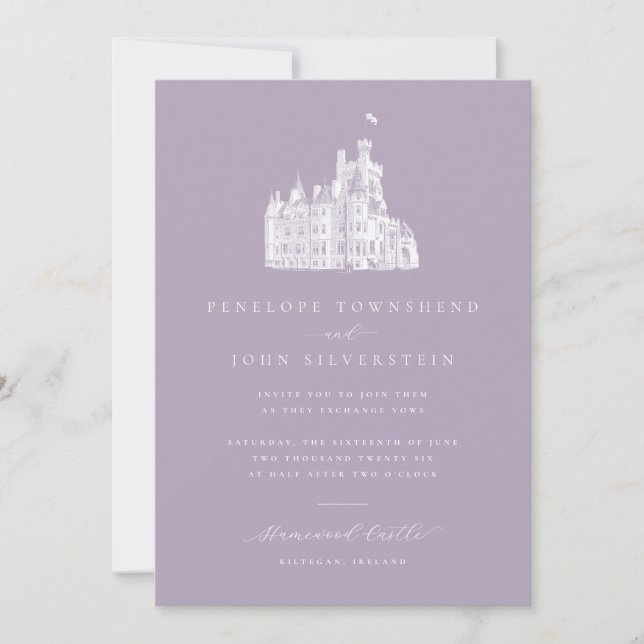 Invitation Elegant Illustration Lavender Castle Wedding (Devant)