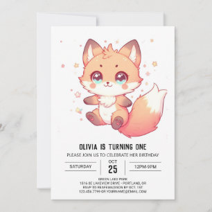 Invitation Elégant Imaginaire Fox 1er anniversaire