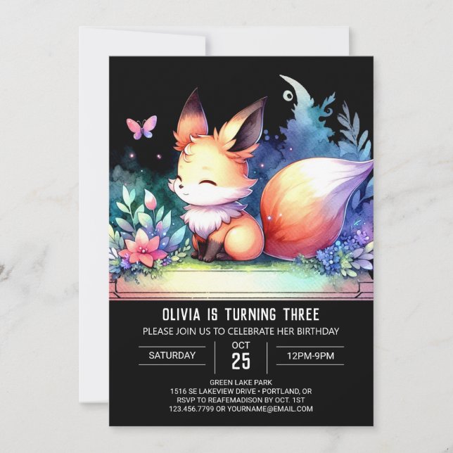 Invitation Élégant Imaginaire Fox Anniversaire numérique (Devant)