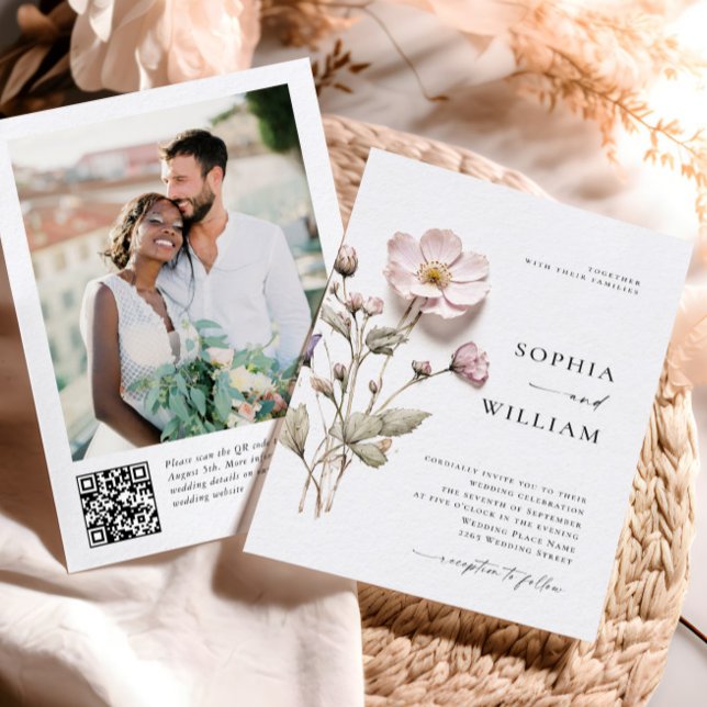 Invitation Élégant imprimé Pastel Boho Mariage de fleurs (Créateur téléchargé)